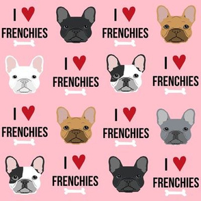 frenchie dog fabric - i love french bulldogs fabric - frenchie face - pink