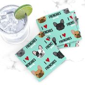 frenchie dog fabric - i love french bulldogs fabric - frenchie face - aqua