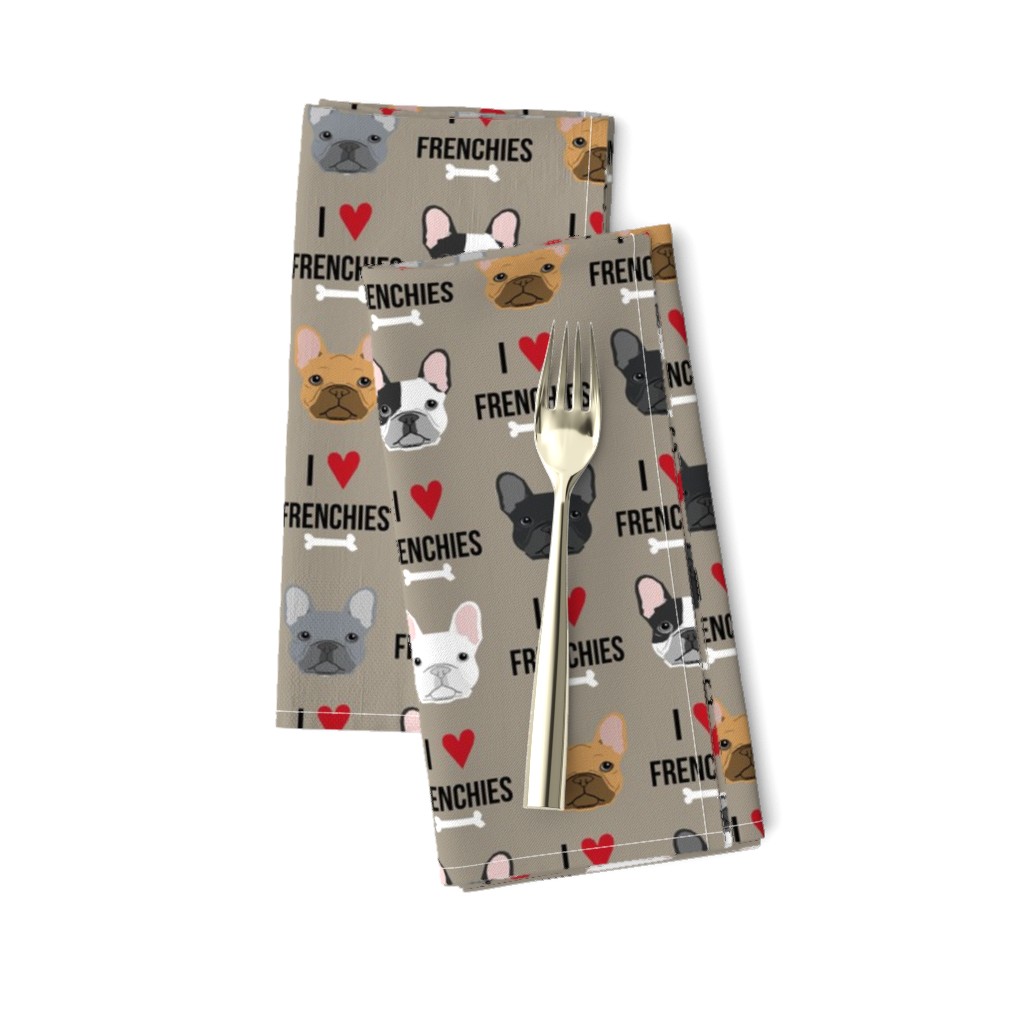 frenchie dog fabric - i love french bulldogs fabric - frenchie face - medium brown