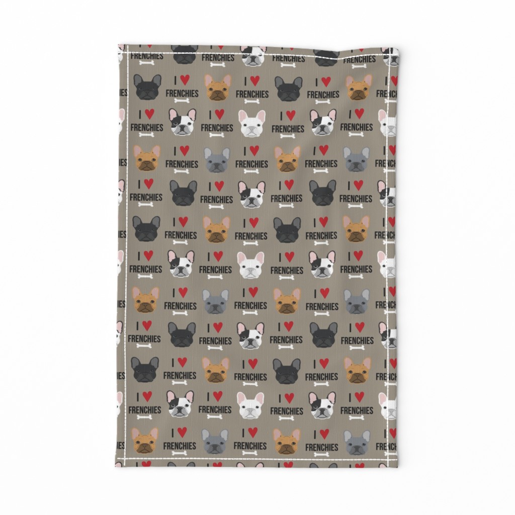 frenchie dog fabric - i love french bulldogs fabric - frenchie face - medium brown