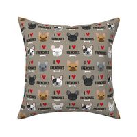 frenchie dog fabric - i love french bulldogs fabric - frenchie face - medium brown