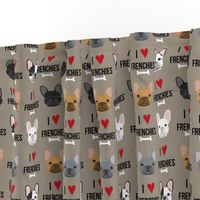 frenchie dog fabric - i love french bulldogs fabric - frenchie face - medium brown