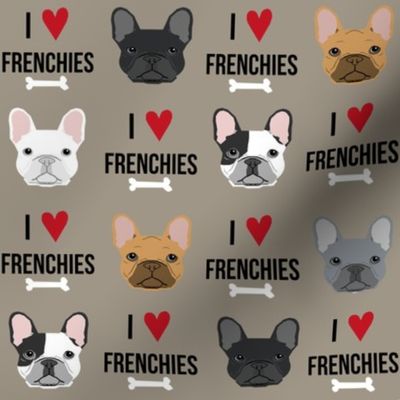 frenchie dog fabric - i love french bulldogs fabric - frenchie face - medium brown