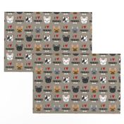 frenchie dog fabric - i love french bulldogs fabric - frenchie face - medium brown