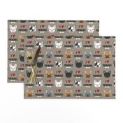 frenchie dog fabric - i love french bulldogs fabric - frenchie face - medium brown