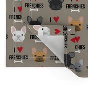 frenchie dog fabric - i love french bulldogs fabric - frenchie face - medium brown