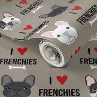 frenchie dog fabric - i love french bulldogs fabric - frenchie face - medium brown