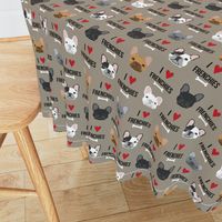 frenchie dog fabric - i love french bulldogs fabric - frenchie face - medium brown