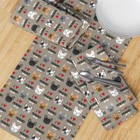 frenchie dog fabric - i love french bulldogs fabric - frenchie face - medium brown