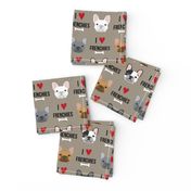 frenchie dog fabric - i love french bulldogs fabric - frenchie face - medium brown