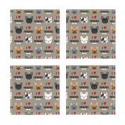 frenchie dog fabric - i love french bulldogs fabric - frenchie face - medium brown