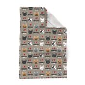 frenchie dog fabric - i love french bulldogs fabric - frenchie face - medium brown