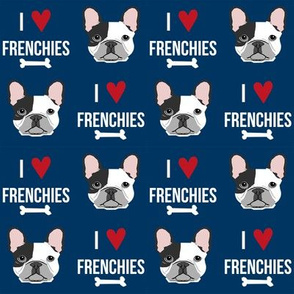 frenchie dog fabric - i love french bulldogs fabric - frenchie face - navy