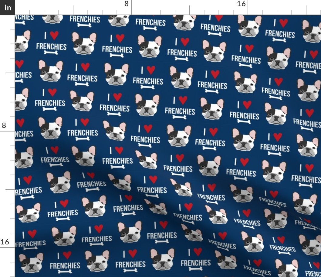 frenchie dog fabric - i love french bulldogs fabric - frenchie face - navy