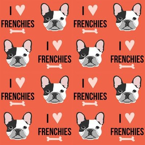 frenchie dog fabric - i love french bulldogs fabric - frenchie face - orange