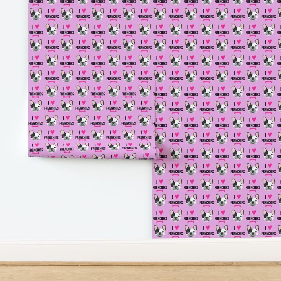 frenchie dog fabric - i love french bulldogs fabric - frenchie face - purple