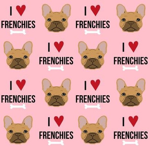 frenchie dog fabric - i love french bulldogs fabric - frenchie face - pink