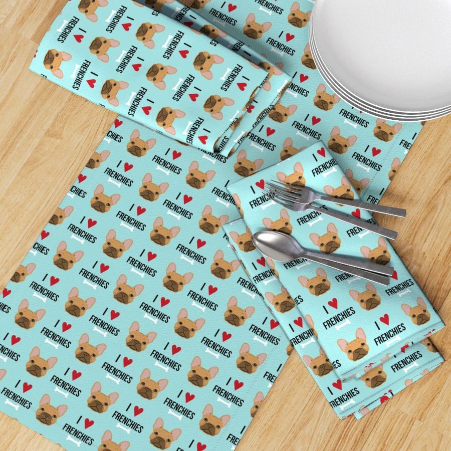 frenchie dog fabric - i love french bulldogs fabric - frenchie face - blue tint