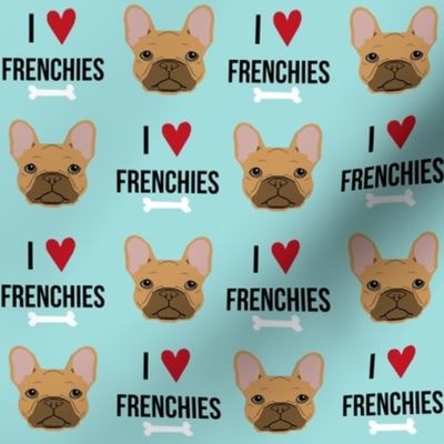 frenchie dog fabric - i love french bulldogs fabric - frenchie face - blue tint