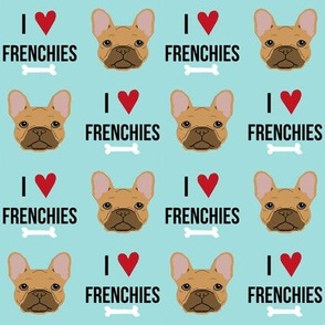 frenchie dog fabric - i love french bulldogs fabric - frenchie face - blue tint
