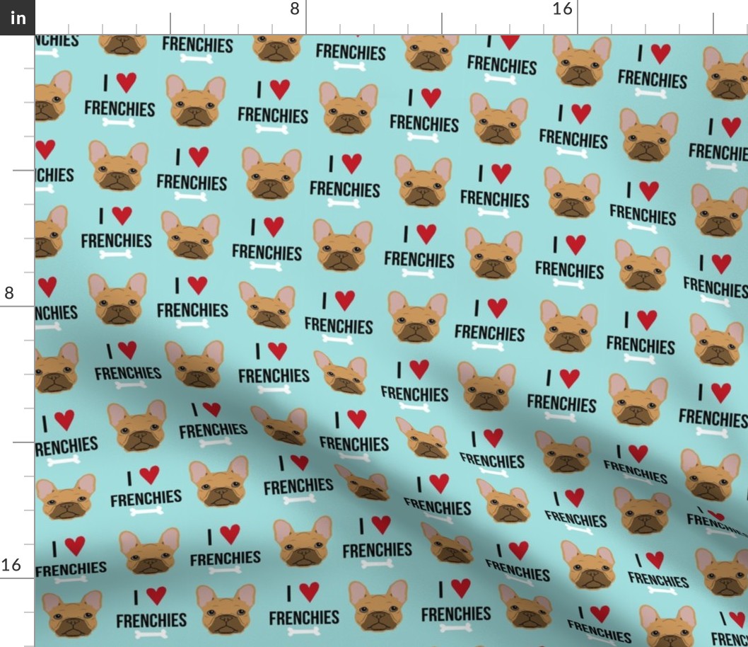 frenchie dog fabric - i love french bulldogs fabric - frenchie face - blue tint