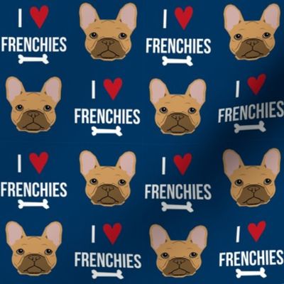 frenchie dog fabric - i love french bulldogs fabric - frenchie face- navy