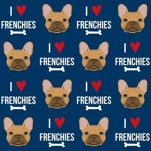 frenchie dog fabric - i love french bulldogs fabric - frenchie face- navy