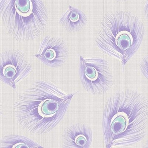 Bird Feathers Pastel Periwinkle mint on Linen_Miss Chiff Designs