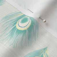Bird Feathers Pastel Watercolor Linen Mint Yellow_Miss Chiff Designs