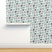 Sheep Geometric Patterned Black & White Grey  Mint Green on White