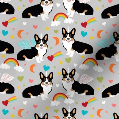 corgi unicorn fabric - tricolored corgis pastel unicorn corgi design