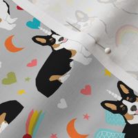 corgi unicorn fabric - tricolored corgis pastel unicorn corgi design