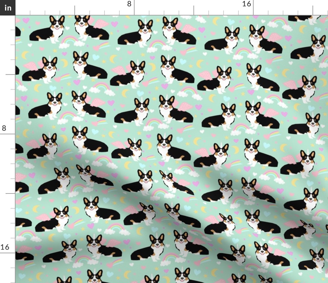 corgi unicorn fabric - tricolored corgis pastel unicorn corgi design