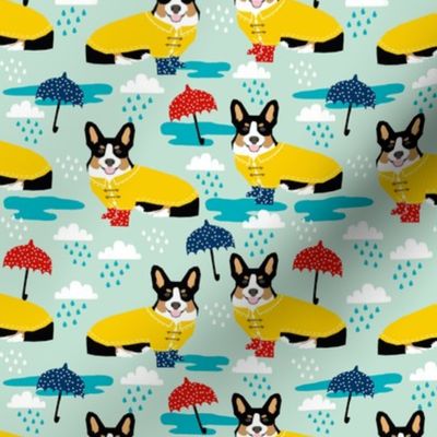 corgi rain day spring showers fabric cute corgis in rainboots fabric