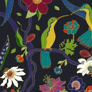 Hummingbirds and Passion flowers - cloisonne
