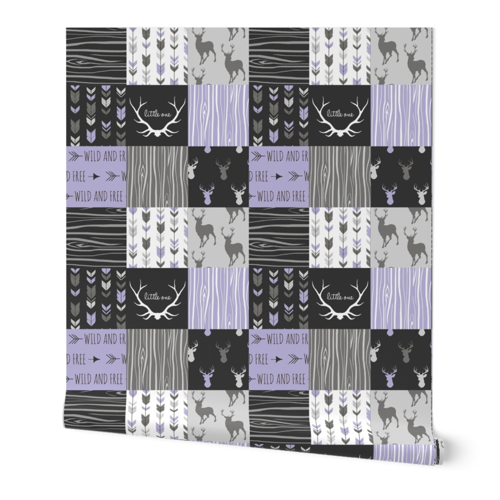 WholeCloth Quilt- lilac, black ,grey antler, arrows Woodgrain patchwork -ch