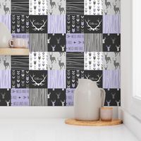 WholeCloth Quilt- lilac, black ,grey antler, arrows Woodgrain patchwork -ch