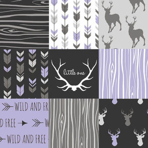 WholeCloth Quilt- lilac, black ,grey antler, arrows Woodgrain patchwork -ch