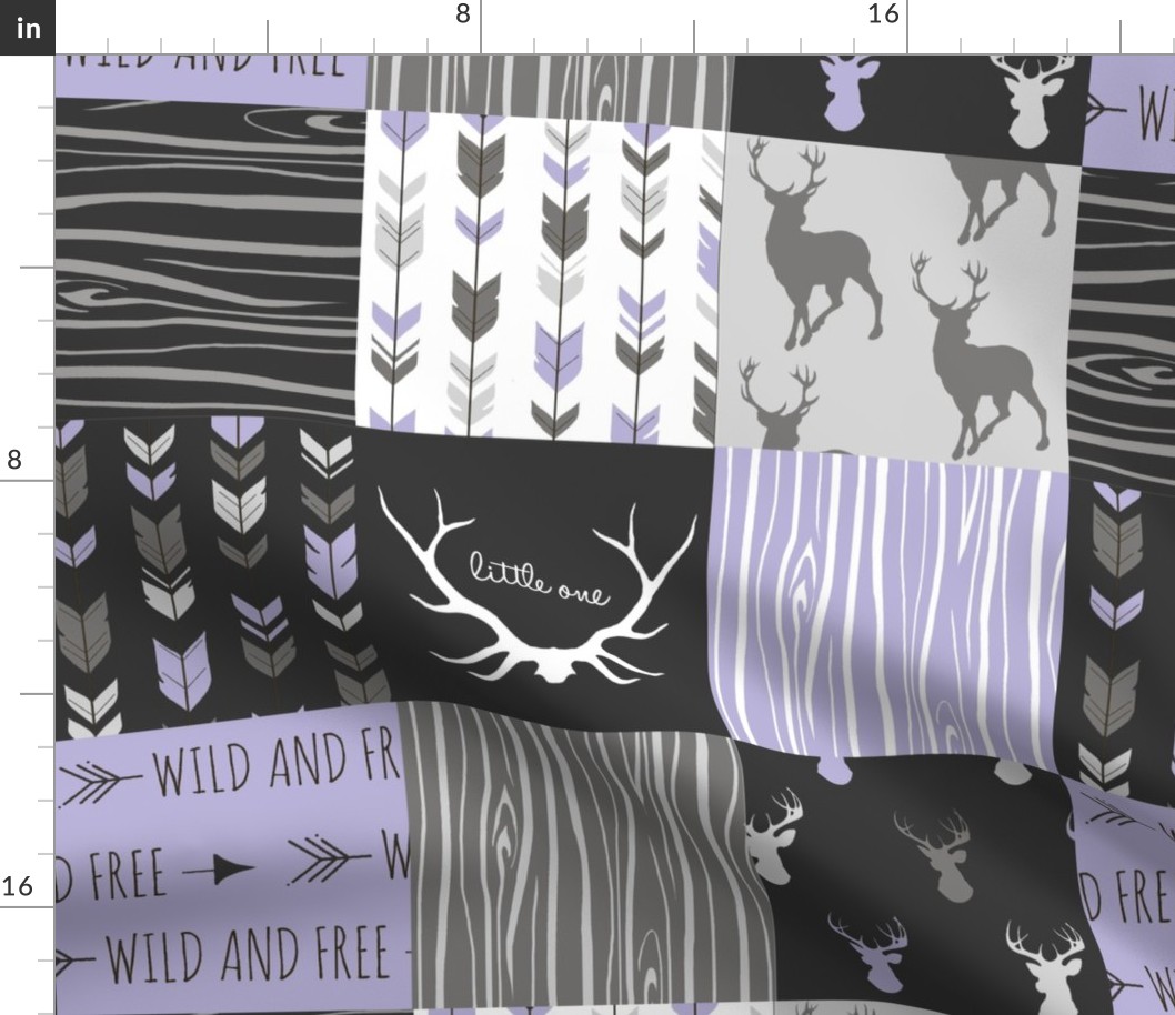 WholeCloth Quilt- lilac, black ,grey antler, arrows Woodgrain patchwork -ch