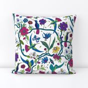 Hummingbirds and Passion flowers - on White