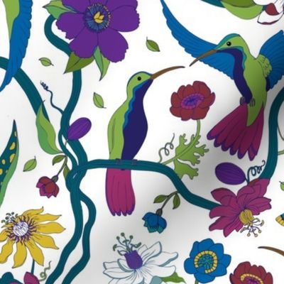 Hummingbirds And Passion Flowers By Cecca Custom Printed Removable Self Adhesive Wallpaper Roll by Spoonflower Hummingbirds Wallpaper