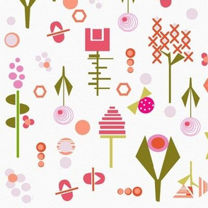 Mid Century modern floral collage in pinks and purples