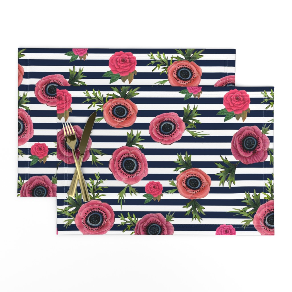 Navy stripe flowers // watercolor floral / nautical stripe
