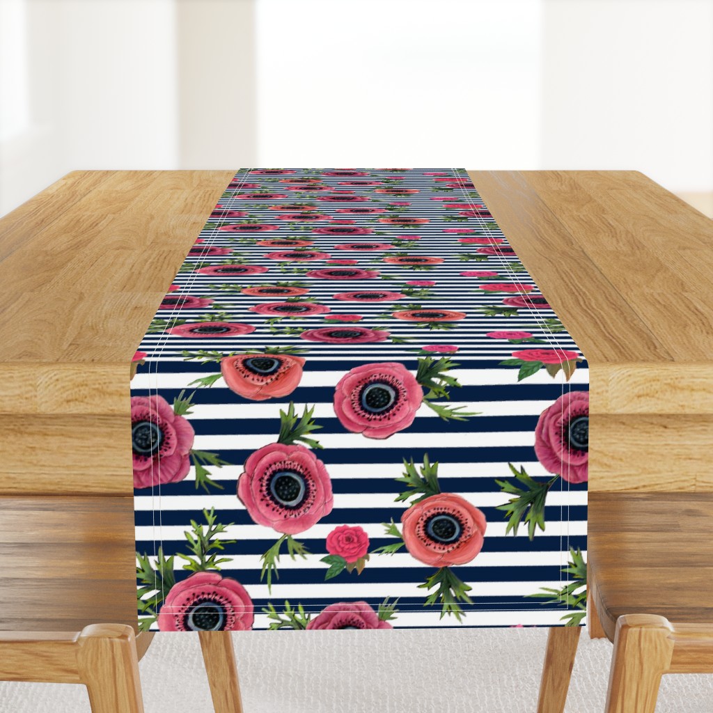 Navy stripe flowers // watercolor floral / nautical stripe