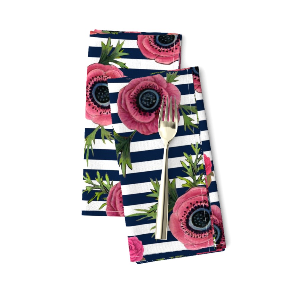 Navy stripe flowers // watercolor floral / nautical stripe