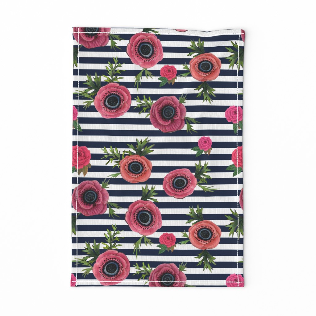 Navy stripe flowers // watercolor floral / nautical stripe