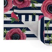 Navy stripe flowers // watercolor floral / nautical stripe
