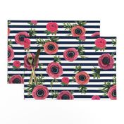 Navy stripe flowers // watercolor floral / nautical stripe