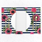 Navy stripe flowers // watercolor floral / nautical stripe