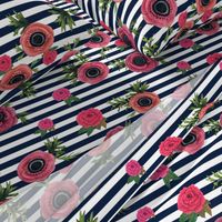 Navy stripe flowers // watercolor floral / nautical stripe